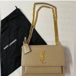 YSL Yves Saint Laurent Crocodile Sunset Chain Crossbody Shoulder Bag Purse